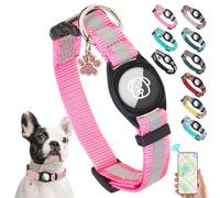 SCENEREAL Collier pour chien avec support Airtag pour chiens de petite et grande taille, réfléchissant, boucle de verrouillage de sécurité, collier réglable en nylon souple pour toutes les races, rose