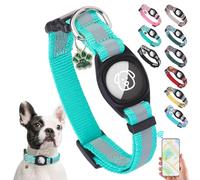 SCENEREAL Collier pour chien avec support Airtag pour chiens de petite et grande taille, réfléchissant, boucle de verrouillage de sécurité, collier réglable en nylon souple pour toutes les races, bleu