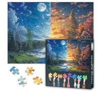 Sceneries Puzzle 1000 pièces pour adultes, paysage fantastique avec une rivière et un cerf dans la forêt, puzzle de 1000 pièces, paysage imaginaire impossible, 50 x 70 cm
