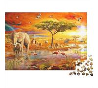 Scènes Safari Casse-tête 1000 Pièces avec Clic Parfait, Puzzle d'art Soleil Couchanténigme De Compétence Logique pour Une Activité Zen, Puzzle Cadeau d'anniversaire 70