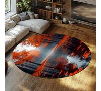 Scenic Autumn Lake Circle Rug Tapis Doux à Poils Ras avec Design d’Automne Tapis Rond Lavable antidérapant pour la Salle de Classe de dortoir de Ferme 120 cm