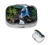 Scenic Mountain - Pilulier cascade à 2 compartiments, petite boîte à pilules pour sac à main et poche, pilulier en métal avec miroir, pilulier quotidien de voyage, support portable pour médicaments et