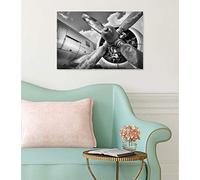 Scenolia Tableau en Verre Acrylique Hélices d'Avion et Réacteur 90 x 60 cm - Décoration Vintage Murale - Photographie Noir et Blanc - Qualité HD