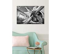 Scenolia Tableau en Verre Acrylique Hélices d'avion et Réacteur 90 x 60 cm - Décoration Vintage Murale - Photographie Noir et Blanc - Qualité HD