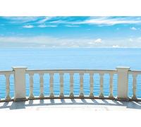 Scenolia Tapisserie Toile Textile Balcon Sur La Mer 3 x 2,70m - Décoration Murale Effet Trompe l'Œil