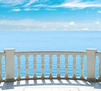 Scenolia Tapisserie Toile Textile Balcon Sur La Mer 4 x 2,70m - Décoration Murale Effet Trompe l'Œil