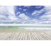 Scenolia Tapisserie Toile Textile Terrasse Vue sur Mer 4 x 2,70m - Décoration Murale Effet Trompe l'Œil