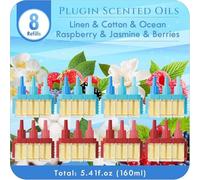 Scent-Hi Désodorisant Électrique, 8 Compatible avec Febreze 3volution | Lin, Coton, Océan, Framboise, Jasmin, Baies, 3 Parfums en Alternance, Combat les Odeurs en Continu