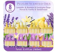 Scent-Hi Désodorisant Électrique, 8 Recharges de 20ml avec 3 Parfums en Alternance, Combat Les Odeurs en Continu, Convient pour Febreze - Lavande, Eucalyptus Sauge, Fleurs, Hawaï, Vanille, Santal