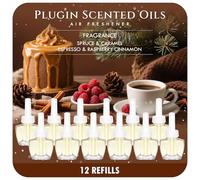 Scent-Hi Desodorisant Maison Recharge, 12x19ML, 4 Parfums, Désodorisant Électrique Recharge Convient pour Air Wick/Glade Diffuseur Electrique - Épicéa, Caramel, Expresso