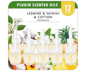 Scent-Hi Desodorisant Maison Recharge, 12x19ML - Hawaïen, Jasmin, Coton, 3 Parfums En Alternance Désodorisant Électrique Recharge Convient pour Air Wick/Glade Diffuseur Electrique
