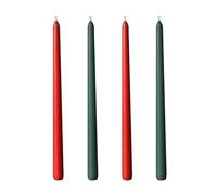 Scentoria Lot de 4 petites bougies à tige rouges et vertes - Hauteur : 25 cm - Diamètre : 2,2 cm - Bougies colorées - Bougies goutte à goutte pour bouteille de rituels - Décoration de table, banquet,