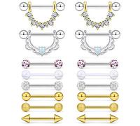 SCERRING Lot de 8 paires de piercings droits en acier inoxydable de 14 g avec zircone cubique transparente pour téton et langue, bijoux de piercing pour homme et femme, 2,4 cm, Métal Cristal Acrylique