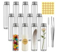 Scettar 12 PCS Tubes à Essai Plastique 110ML, Bouteille Sensorielle Vide avec Bouchons à Visser,Tube a Essai Plastique Transparent, pour Bonbons, Fleurs, Épices et Liquides