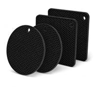 Scettar 4 Pcs Dessous de Plat en Silicone(2 Circulaire+2 Rectangulaire), sous Plat de Table Chaud(Noir), pour Casseroles et Poêles Chaudes, Multi-Usages