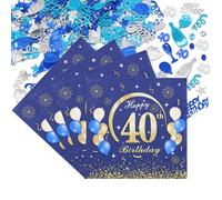 Scettar 50 Pièces Decoration Anniversaire Ans Serviettes Avec Des Confettis De Joyeux Anniversaire, 33x33cm Bleu-or Serviette Papier Anniversaire Pour Les Fêtes D’anniversaire Décoration (40 Ans)
