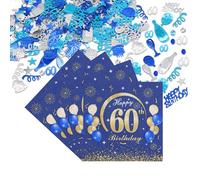 Scettar 50 Pièces Decoration Anniversaire Ans Serviettes Avec Des Confettis De Joyeux Anniversaire, 33x33cm Bleu-or Serviette Papier Anniversaire Pour Les Fêtes D’anniversaire Décoration (60 Ans)