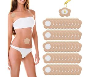 Scettar 50 Pièces Pack d'Huile de Ricin pour Nombril,Auto - adhésif Patch Castor Oil Pack,Une fois Patch Nombril Castor Oil Coussinets avec Coton