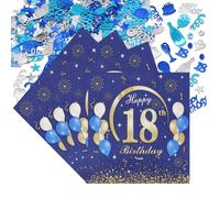 Scettar 50 Pièces Serviettes Anniversaire 18 Ans Avec Décoration colorée, Bleu-or Papier Serviette de Table Serviette Vaisselle Jetable,decoration anniversaire 18 ans