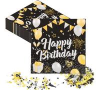 Scettar 60 Pièces Serviette Papier Anniversaire,Serviette Anniversaire Noir et Golden, avec 15 g Deco Table Anniversaire Miettes Colorées