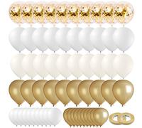 Scettar 80 Pièces Kit Arche Ballon Doré et Blanc - Ballons Confettis Métalliques avec 2 Rubans pour Décoration Anniversaire, Mariage, Réunion