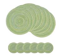 SCF2017 Lot de 12 sets de table ronds en coton tissé résistant à la chaleur et lavable 30 cm et dessous de verre 11 cm Vert