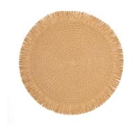 SCF2017 Lot de 4 sets de table ronds en paille de papier tissé avec pompons 38 cm Kaki