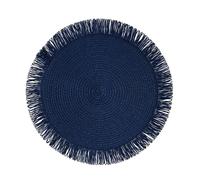 SCF2017 Lot de 4 sets de table ronds en paille de papier tissé avec pompons Bleu marine 38 cm