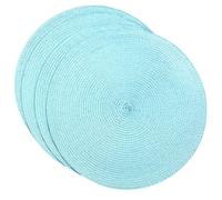 SCF2017 Lot de 4 sets de table ronds en plastique tissé 38 cm, élégants et pratiques, bleu poudré