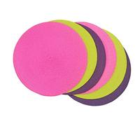 SCF2017 Lot de 6 sets de table ronds en plastique tissé de 38 cm, élégants et pratiques, 2 roses + 2 verts + 2 violets