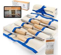 Schaaf Wood Carving Tools, Lot de 7 burins d'extension avec étui en toile | Gouges pleine taille pour débutants, amateurs et professionnels | Lames tranchantes et de qualité certifiée CR-V 60 en acier