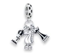 Schach Charm Pendentif en argent sterling 925 pour femme, cheval sauteur, roi - Avec boîte, chiffon de polissage et pochette en velours