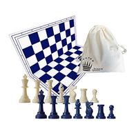 SchachQueen - E682 - jeu d'échecs complet avec échiquier y pièces d'échecs - Carrée 57mm, Roi 97mm - Couleur Bleu/Blanc