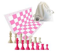 SchachQueen - schach queen_E684 - Jeu d'Échecs Complet avec Échiquier y Pièces d'échecs - Carrée 57mm, Roi 97mm - Rose/Blanc