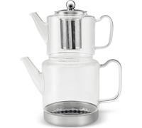 Schäfer Théière en verre avec poignée ergonomique et pied en inox Convient à tous les types de cuisinières 1 litre / 2 litres