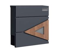 SCHARTEC Boîte aux lettres murale SPB-8 anthracite avec design en bois, boite courrier et compartiment à journaux moderne et grande