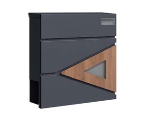 SCHARTEC Boîte aux lettres murale SPB-8 anthracite avec design en bois, boite courrier et compartiment à journaux moderne et grande