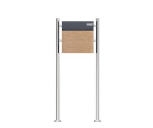 SCHARTEC Holz-Design SBS-SPB-6 Boîte aux lettres sur pied avec pieds anthracite ou acier inoxydable et compartiment à journaux (acier inoxydable)