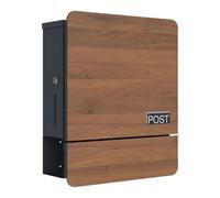 SCHARTEC SPB-5 Boîte aux lettres murale en bois foncé avec compartiment à journaux moderne et grande