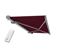 Schartec Store banne électrique de qualité supérieure avec éclairage LED - Store à bras articulés motorisé - Jusqu'à 350 x 250 cm - Couleur : rouge foncé