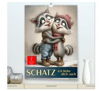 Schatz, ich liebe dich auch (hochwertiger Premium Wandkalender 2026 DIN A2 hoch), Kunstdruck in Hochglanz: Liebevoll illustrierte Tierpaare mit menschlichen Zügen.