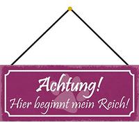 Schatzmix Achtung Hier Hier Mein Reich Plaque décorative en métal avec Cordon Multicolore 27 x 10 cm