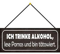 Schatzmix Alcohol Pornos Plaque en métal Tatoué 27 x 10 cm Décoration murale avec cordon Plaque métallique Multicolore