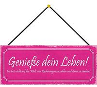Schatzmix Genieße Leben Plaque métallique décorative en tôle avec Cordon Multicolore 27 x 10 cm