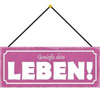 Schatzmix Genieße Leben Plaque métallique décorative en tôle avec Cordon Multicolore 27 x 10 cm