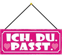 Schatzmix ICH. du. PASST. Plaque métallique décorative 27 x 10 cm avec Cordon en tôle Multicolore, 27 x 10 cm