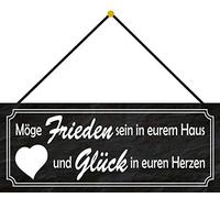 Schatzmix Maison Coeur Frieden Glück Plaque Murale en métal avec Cordon Multicolore 27 x 10 cm