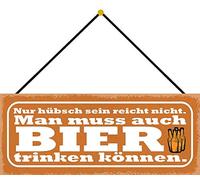 Schatzmix « Man Muss Auch Bier Trinken » - Décoration Murale - 27 x 10 cm - avec Cordon en tôle - Multicolore - 27 x 10 cm