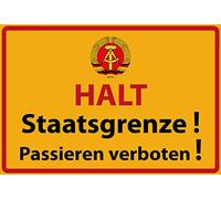Schatzmix Panneau d'avertissement en métal DDR Halt frontière d'État - 20 x 30 cm - Plaque décorative en tôle - Multicolore - 20 x 30 cm - F0299