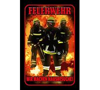 Schatzmix Plaque Murale en métal Motif Pompiers et Inscription en Allemand Wir Machen Hausbesuche 20 x 30 cm